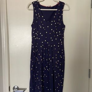 Boden navy, gold dot Melinda dress with pockets